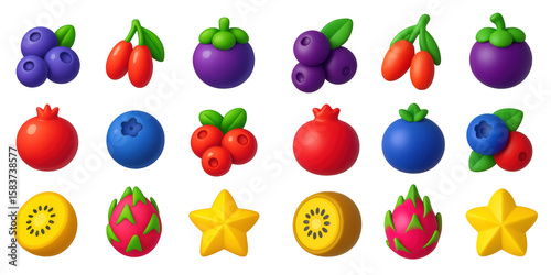 Vibrant 3D Superfruit Icons