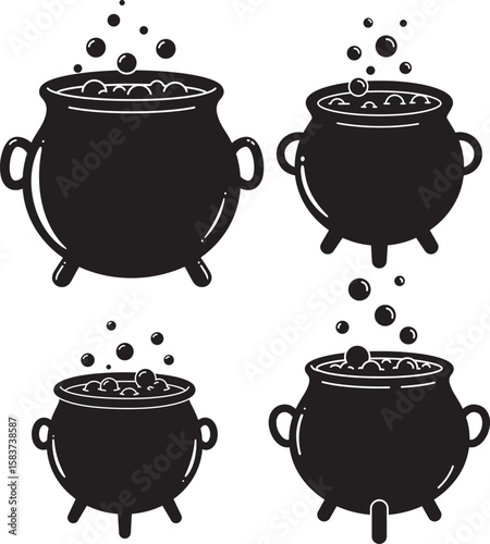 Bubbling cauldron halloween magic potion silhouette