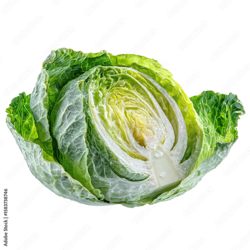 Fototapeta premium Photo of a Savoy Cabbage Half on transparent Background - Vegetable, Food Photography