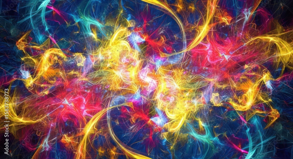 Fototapeta premium Vibrant abstract art featuring a dynamic interplay of yellow, red, and blue light streaks, creating a mesmerizing and energetic visual display perfect for modern designs.