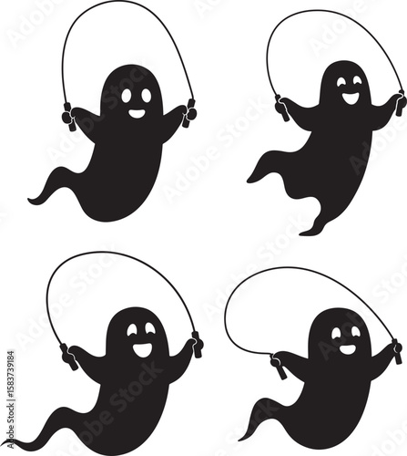 Cute ghost jumping rope halloween silhouette