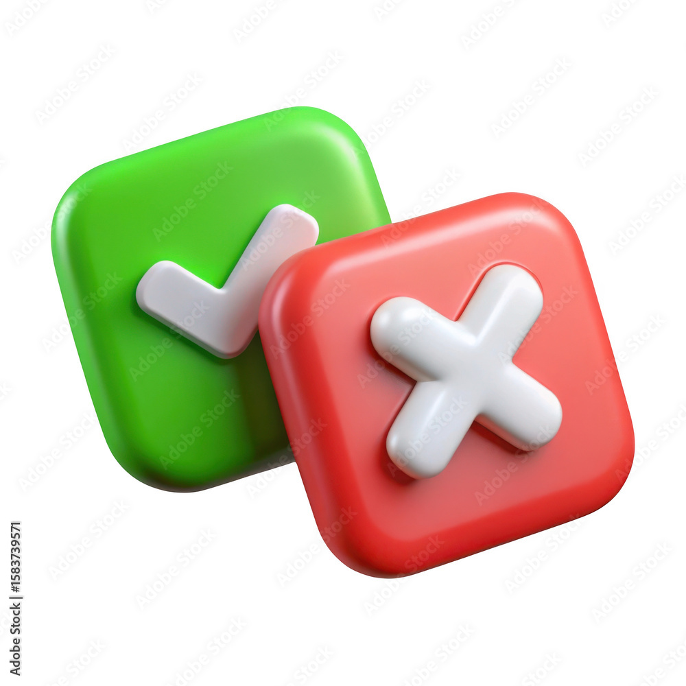 Fototapeta premium 3d check mark and cross mark isolated on transparent background
