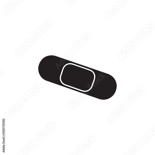 A black silhouette of a medical bandage or plaster isolated on a plain white background