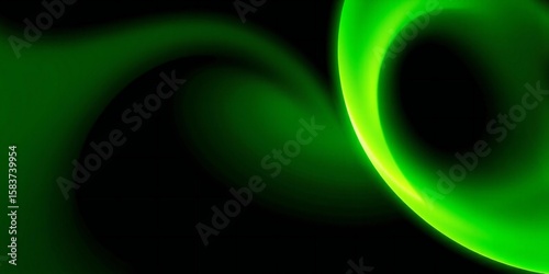Vibrant green swirls against a deep black background abstract design