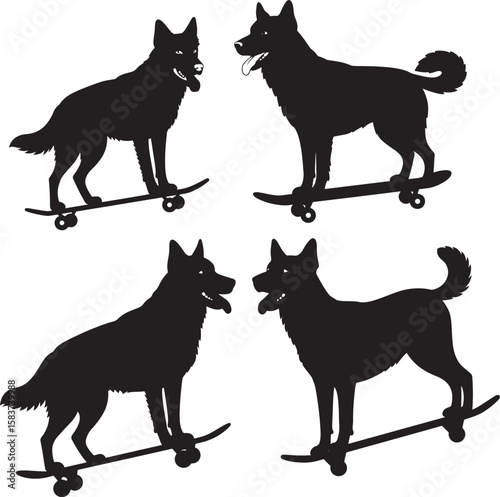 Dog skateboarding cool pet silhouette