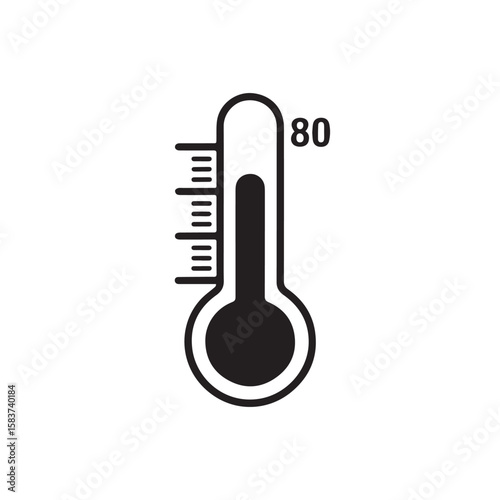 A black silhouette of a thermometer showing a reading of 80, isolated on a plain white background