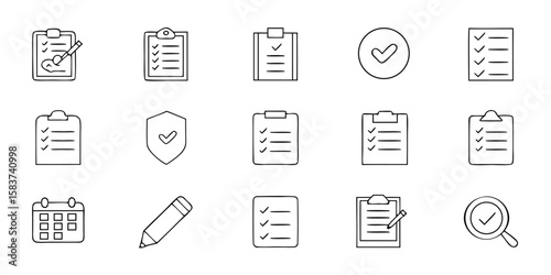Checklist Icons Clipboard, Contract, Dollar, Settings -  Complete Vector Set