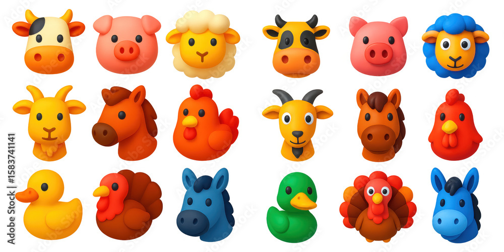 Fototapeta premium 3D Farm Animal Icons