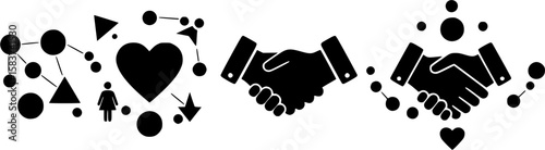 Abstract set with red and black handshakes heart vector icons. Sign friendship or partnership icons. Peace and love symbol. Sign agreement.
