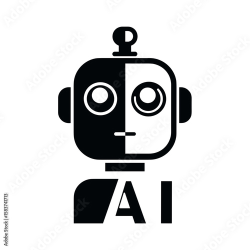 Robot Head With Text AI. Vector Logo, Icon