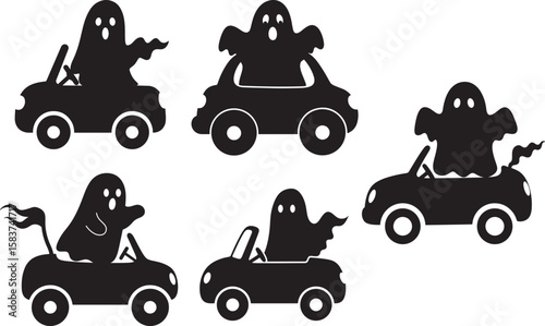 Ghost driving car funny halloween ride silhouette
