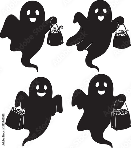 Ghost holding candy bag halloween silhouette