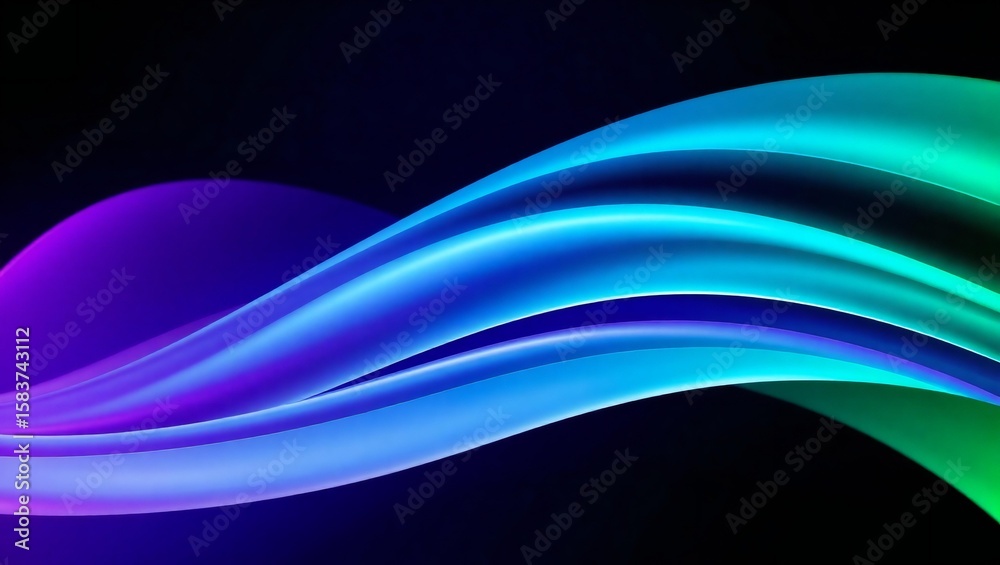 Obraz premium Flowing abstract waves of vibrant blue purple and green light