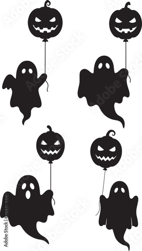 Ghost holding jackolantern balloon silhouette