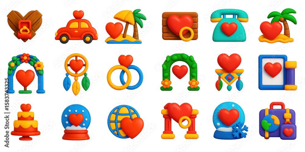 Obraz premium 3D Wedding Theme Icons