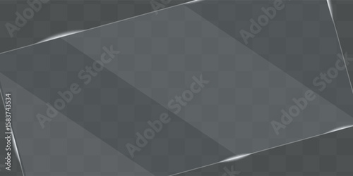 Flat glass plate banners. Realistic windows mockup. Set of mirror on transparent background. Light effect for a picture or a mirror. Clear glass showcase. 3d panel texture or clear window.
