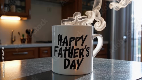 Father's Day Coffee Delight: A steaming mug of coffee on Father's Day, exuding warmth and the essence of the celebration. Capturing the cozy morning ambiance and evoking the joy of a special day.