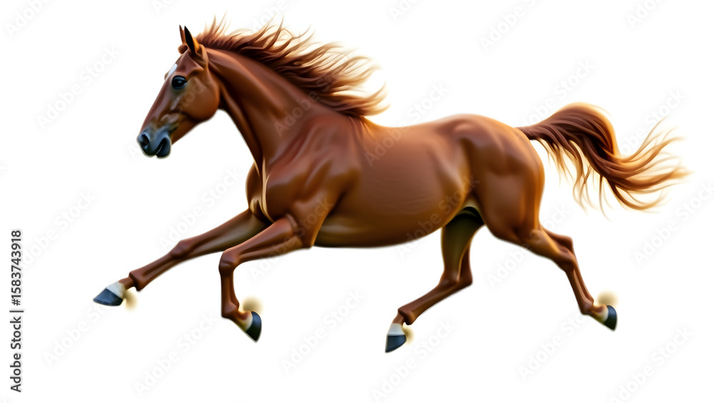 Naklejka premium Running horse in dynamic motion, ideal for action, nature, and wildlife visuals.