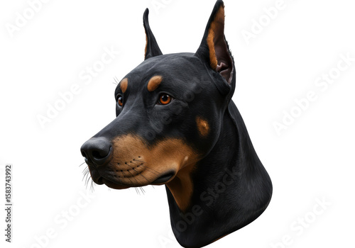 Isolated Portrait of a Noble Doberman Pinscher Head