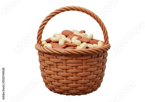 Isolated Woven Basket Full Nuts Almonds Cashews
