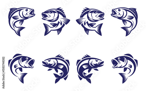 fish silhouette - vector illustration.Fish Icons.Bass illustrations create a seamless pattern of aquatic creatures, perfect for fishing enthusiasts and nautical themes.