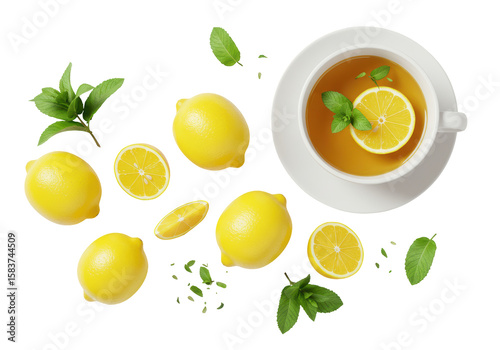 Isolated Lemon Tea Mint Leaves Fresh Citrus