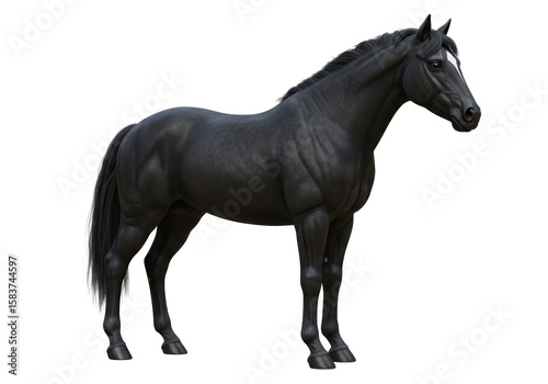 Isolated Black Horse Standing Still Elegant