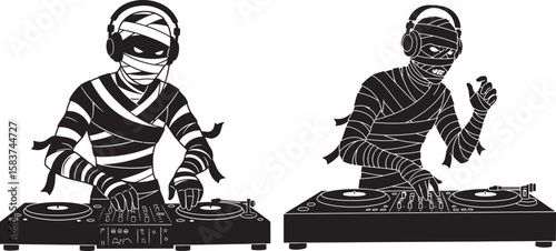 Mummy dj wearing headphones silhouette