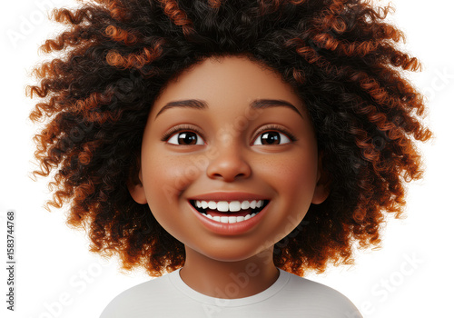 Isolated Smiling African American Girl with Curly Hair
