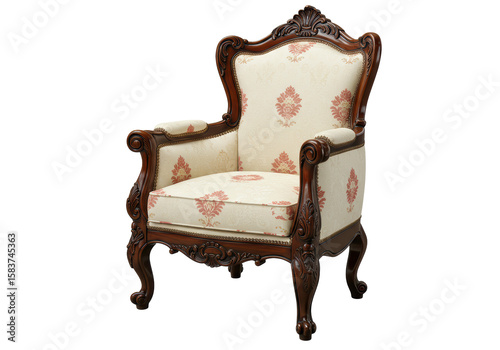 Isolated Elegant Armchair with Floral Pattern Fabric