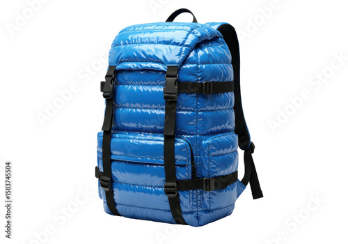 Isolated Blue Puffer Backpack with Straps