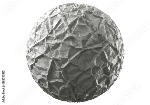Isolated Crumpled Gray Paper Ball Texture