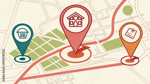 Find local business location on map with address gps navigation shop home and office pointer destination