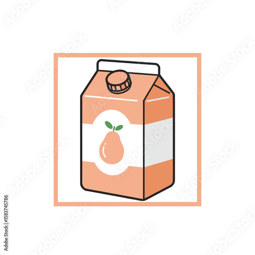 Pear juice carton in flat design with orange and white color scheme  