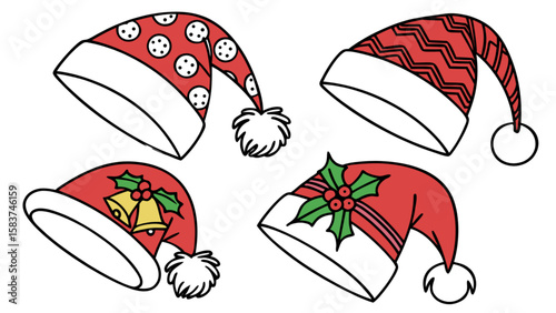 Download christmas santa hat vector image set for holiday season celebration and festive designs now free