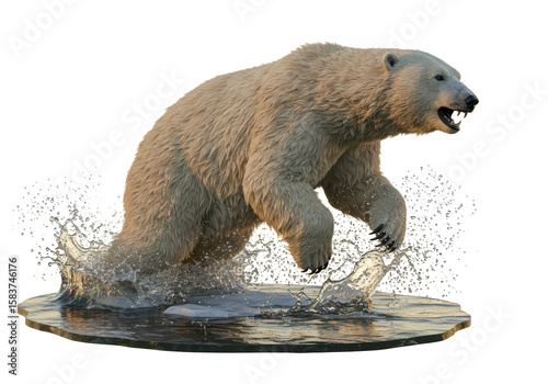 Isolated Polar Bear Leaping from Icy Water