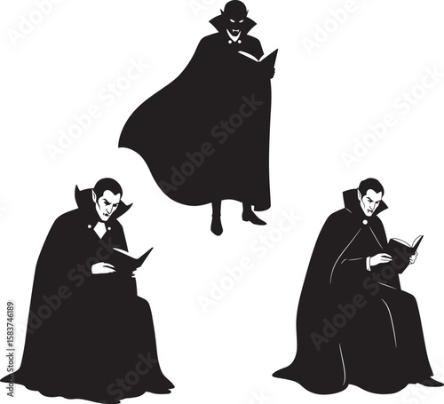 Vampire reading book halloween silhouette