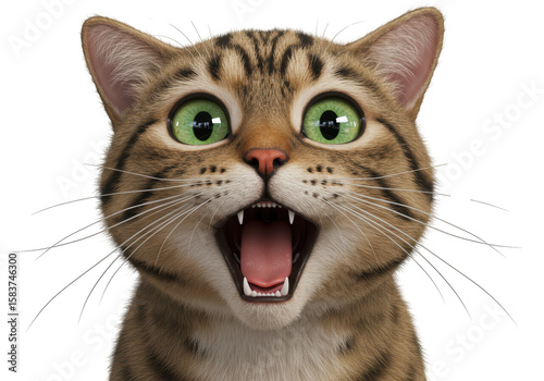 Isolated Crazy Wide Eye Green Eyed Cat Face