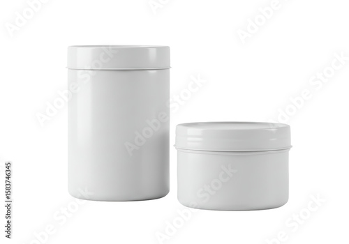 Isolated Pair of White Cosmetic Jars for Cream or Balm