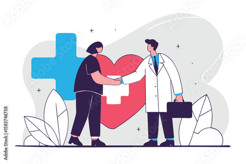 Healthcare professional and doctor shaking hands vector with heart symbol background 
