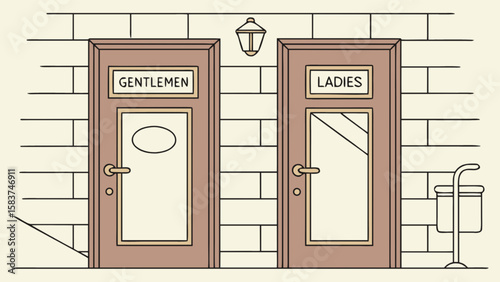 Restroom signs vector illustration with ladies and gentlemen doors for public convenience and accessibility