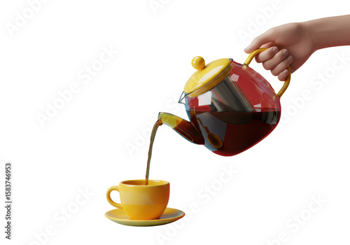 Isolated Hand Pouring Tea into Cup from Teapot