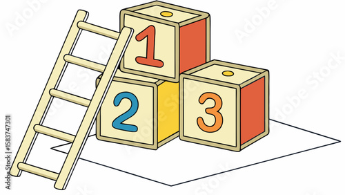 Learning numbers with blocks and ladder for kids educational vector illustration design 123