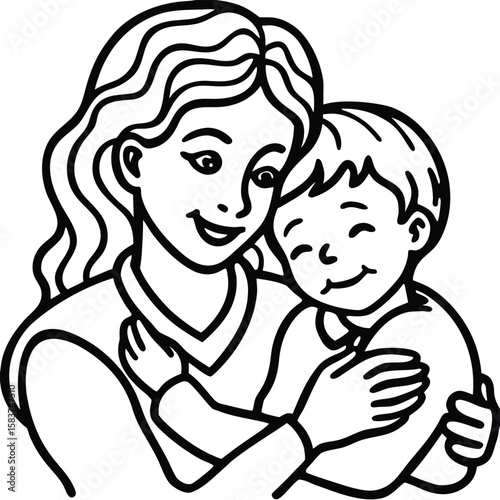Vector art of mother and son sharing a loving embrace