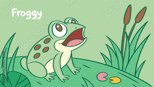 Cute cartoon frog illustration amphibian vector art drawing pond wildlife nature animal character design toad 100