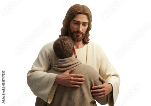 Isolated Tender Embrace Jesus Hugging Man