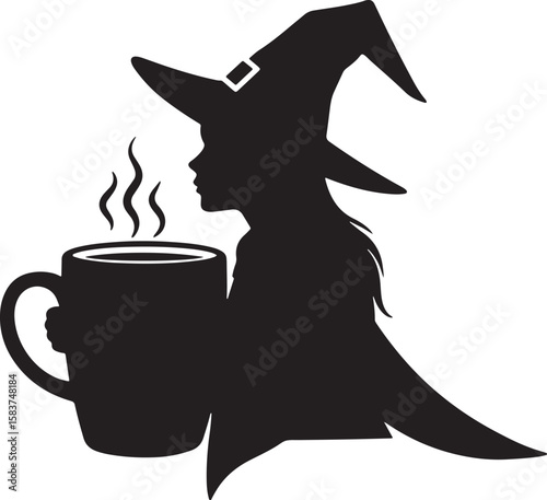 Witch holding steaming mug silhouette