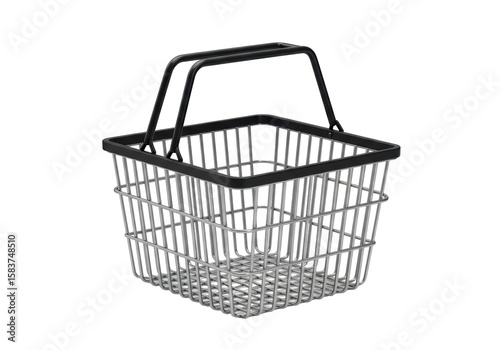 Isolated Empty Metal Shopping Basket with Black Handle