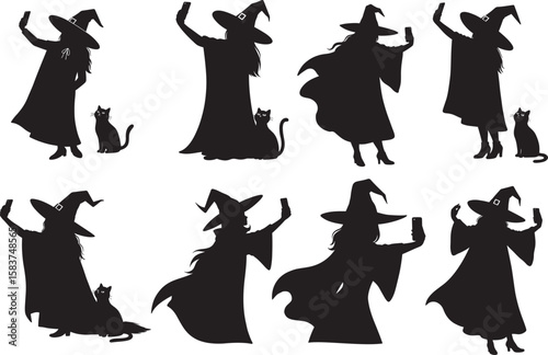 Witch taking selfie phone silhouette