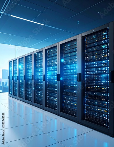 Wallpaper Mural Modern data center with server racks illuminated in blue light Torontodigital.ca